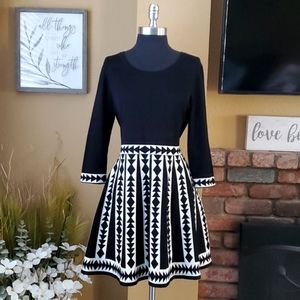 Nina Leonard Black & White Geometric Fit-and-Flare Dress
